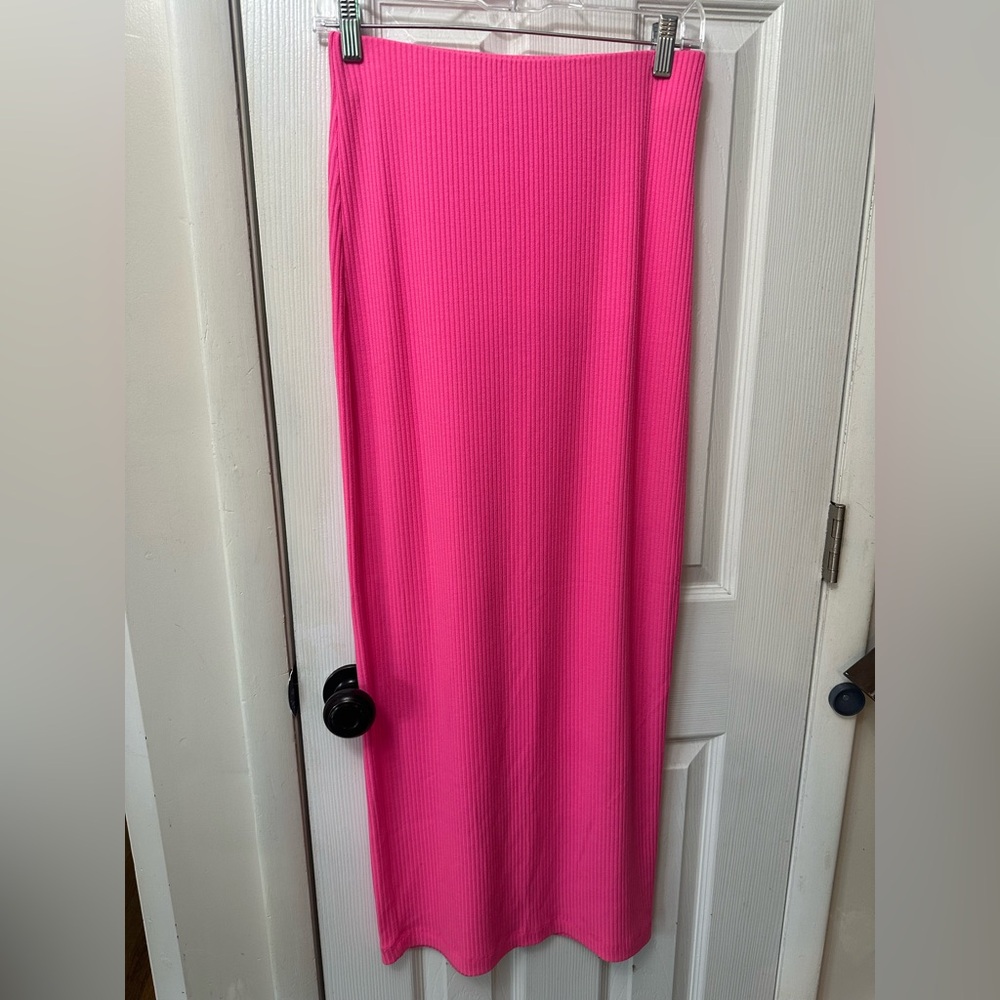 Show Me Your Mumu Elle Hot Pink Ribbed Maxi Skirt, XS